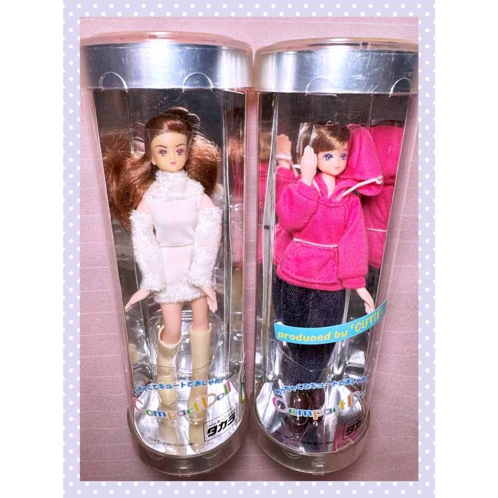 Vtg Lot Takara Japan Jenny Compact Fashion Doll Parka White Dress Barbie 5.5"